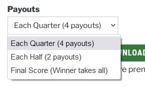 custom football squares screenshot - payouts