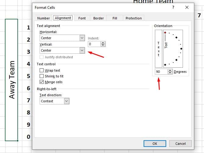 screenshot showing alignment in excel