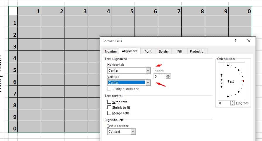 screenshot showing text alignment in excel