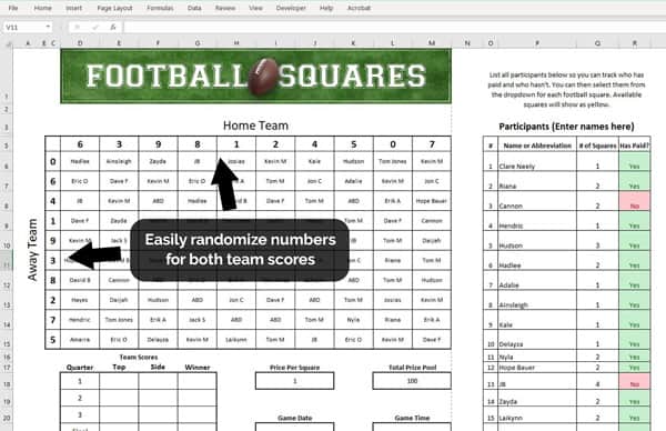 football squares excel features