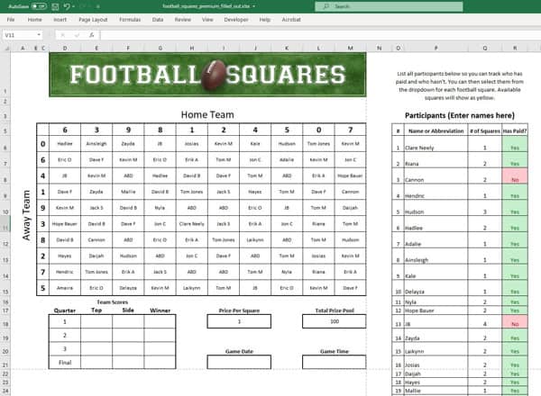 football squares excel template preview