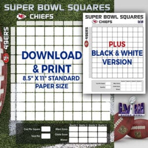 super bowl 58 football squares color and black and white.