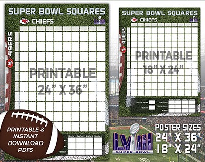 Super Bowl 58 football squares poster versions